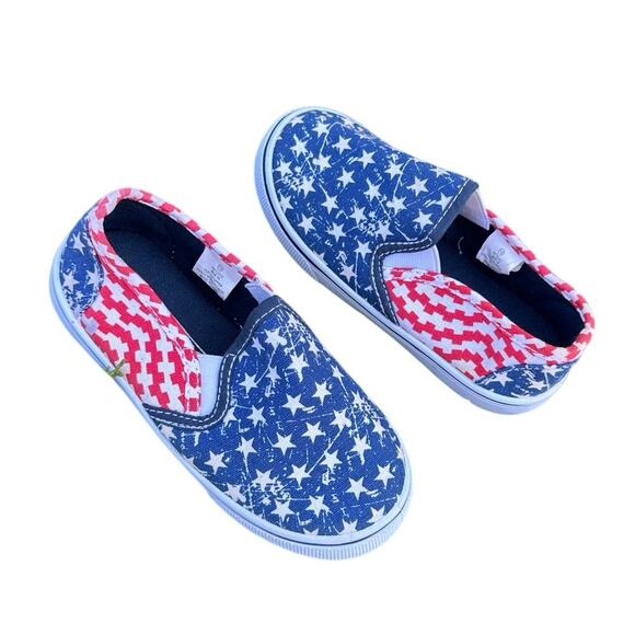 Lincoln Outfitters Toddler Boy Canvas Slip On Shoes Size 10 Red Blue And White - Picture 1 of 13